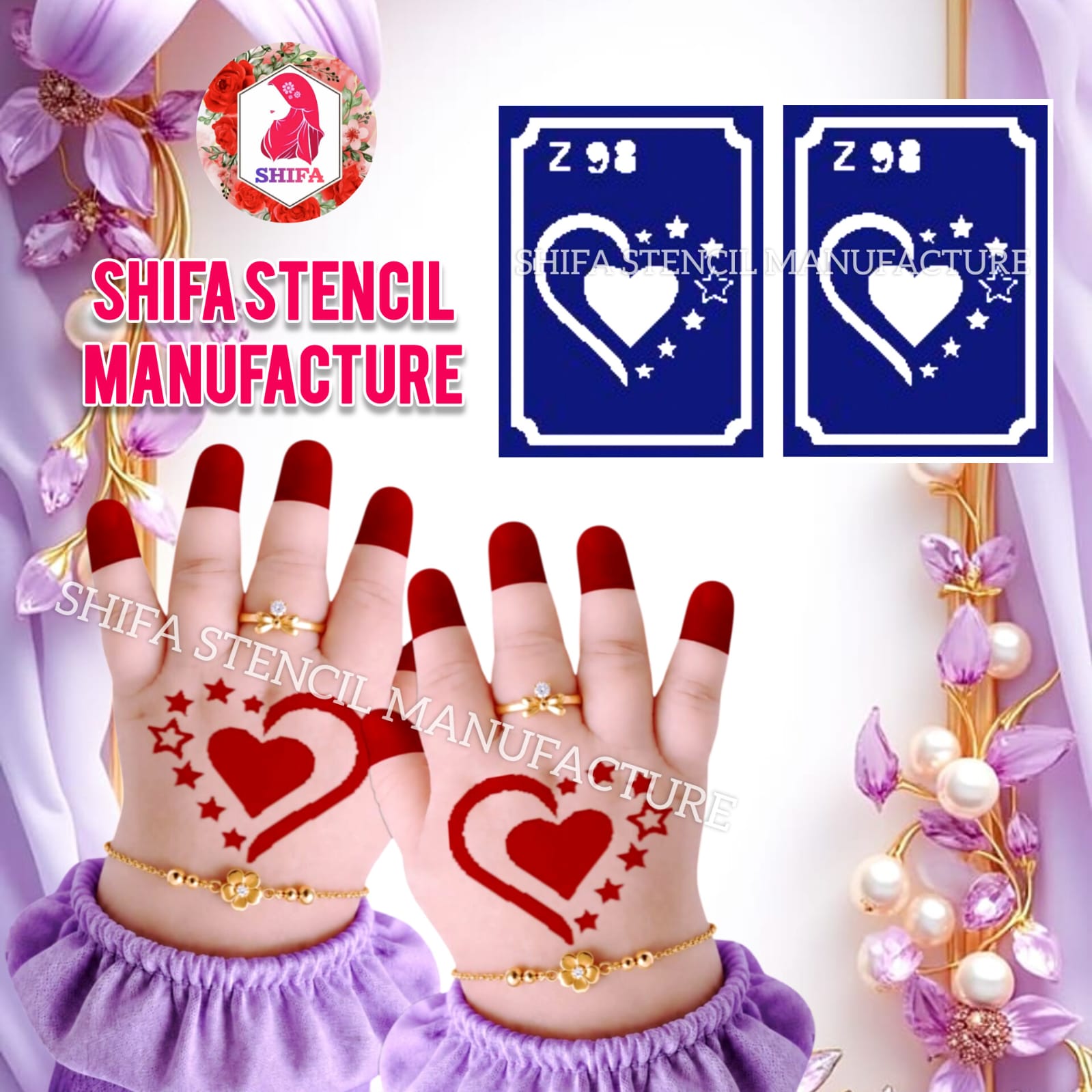 Z 98 Starry Romance Sticker overview Henna Stencil - Shifa Stencil